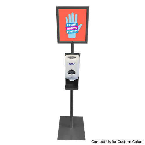 11x14 Pedestal Sign Holder with Hand Sanitizer Rack (Slide-In Design)