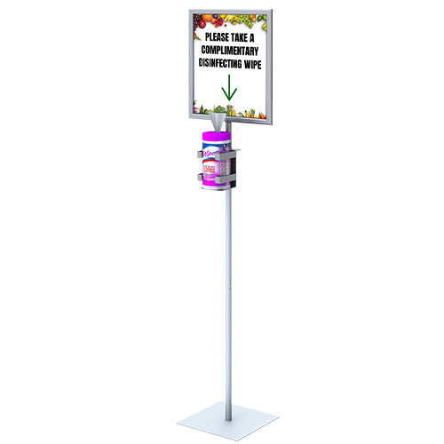 11x14 Pedestal Sign Holder with Sanitizing Wipe Holder (Slide-In Design)