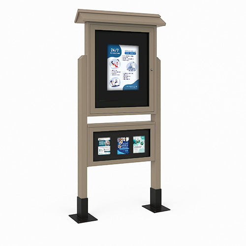 Eco-Design 20x28 Outdoor Free-Standing Mid-Range Information Center, Single-Sided Faux Wood Bulletin Board Kiosk