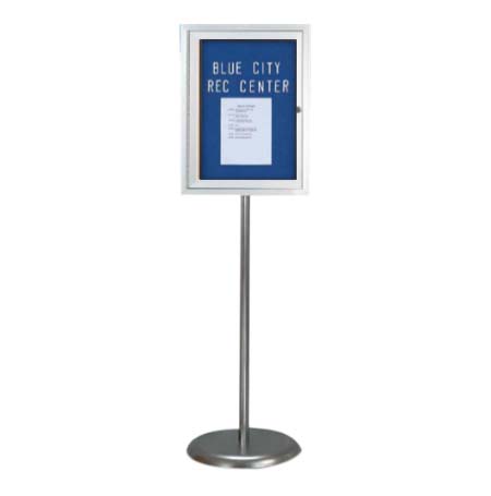 Indoor Enclosed EASY-TACK Board Floorstand 18 x 24 | Single Locking Door, Silver