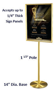 8.5x11 Deluxe Hospitality Sign Holder Floorstand Displays + Brass Finishes + 4 Finishes