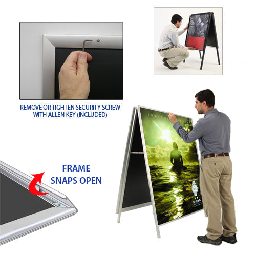 22x34 A-FRAME FLOOR STAND with SECURITY SNAP FRAME (not shown to scale)