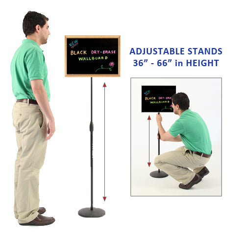 ADJUSTABLE PEDESTAL 15 x 20 WOOD FRAMED BLACK WET ERASE MARKER BOARD STAND