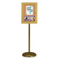 Indoor Enclosed Bulletin Board Floorstand 18 x 24 | Single Locking Door, Gold