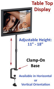 Countertop Clamp Frame Display with 8 1/2 x 11 Signage Frame + Adjustable Height 11" to 18"