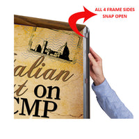 SNAP OPEN all 4 WOOD FRAME SIDES for EASY 24x72 POSTER CHANGES