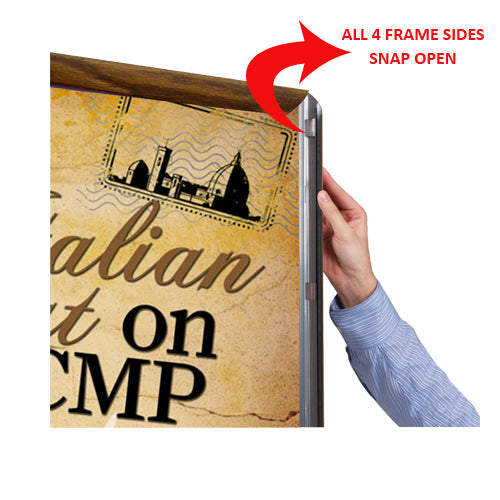 SNAP OPEN all 4 WOOD FRAME SIDES for EASY 36x36 POSTER CHANGES