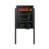 Extra Large Outdoor Dry Erase Marker Board with Posts and LED SwingCases | Black Magnetic Porcelain Steel