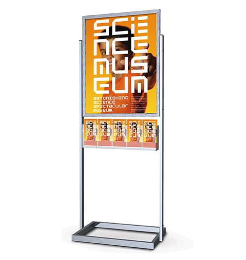 22 x 28 FRAME IN VERTICAL FORMAT WITH 5 PAMPHLET HOLDERS (SHOWN in SILVER)