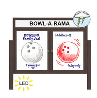 Enclosed Dry Erase Marker Board with Posts, Message Header, and LED Lighting (2 and 3 Doors), Magnetic, White Board, Porcelain-on-Steel Writing Surface, 35+ Sizes