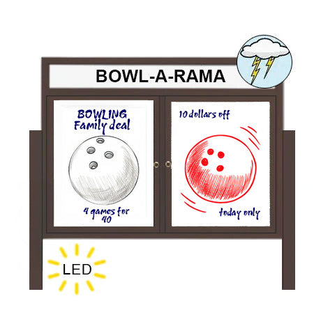 Enclosed Dry Erase Marker Board with Posts, Message Header, and LED Lighting (2 and 3 Doors), Magnetic, White Board, Porcelain-on-Steel Writing Surface, 35+ Sizes