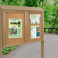 Outdoor Message Center Cork Bulletin Board 60" x 24" with Posts | Double Doors Information Boards