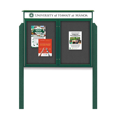 60" x 24" 2-Door Cork Board Message Center with Header and Posts (Image Not to Scale)