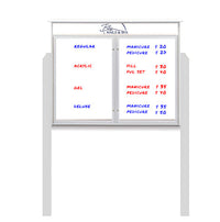 40" x 40" Standing Outdoor Message Center - Double Door Magnetic White Dry Erase Board with Header