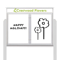 45" x 30" Standing Outdoor Message Center - Double Door Magnetic White Dry Erase Board with Header