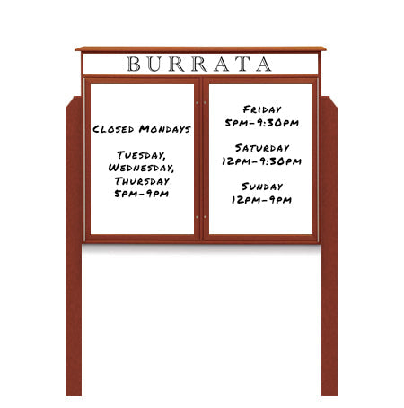 45" x 30" Standing Outdoor Message Center - Double Door Magnetic White Dry Erase Board with Header