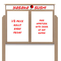 48" x 36" Standing Outdoor Message Center - Double Door Magnetic White Dry Erase Board with Header