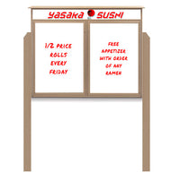 48" x 36" Standing Outdoor Message Center - Double Door Magnetic White Dry Erase Board with Header