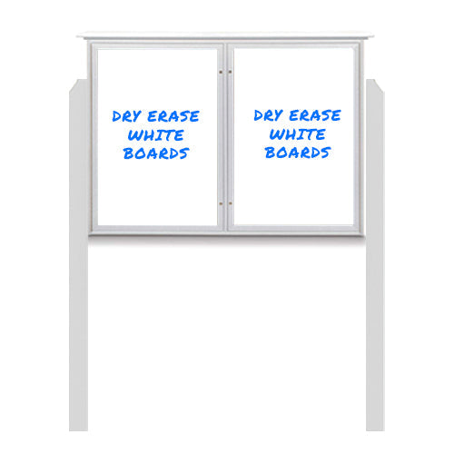 45" x 36" Outdoor Message Center - Double Door Magnetic White Dry Erase Board with Posts