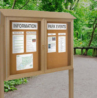 Outdoor Message Center Cork Board with Posts | 2 Door Cabinet 12+ Sizes + Eco-Friendly, 6 Faux Wood Finishes