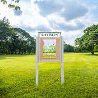 32" x 48" Outdoor Message Center Cork Board with Header and Posts (Single Door)
