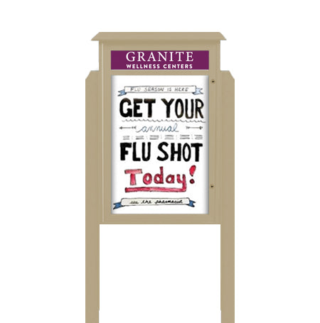 38" x 54" Freestanding Outdoor Message Center - Magnetic White Dry Erase Board with Header