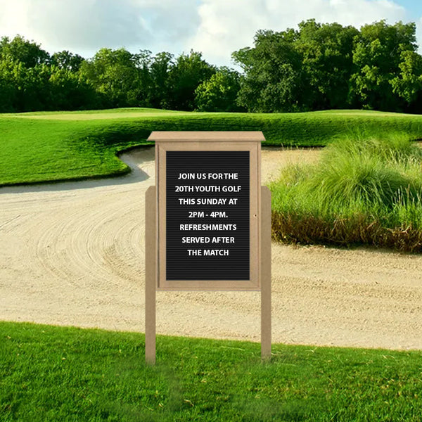 Outdoor Message Center Letter Board 60" x 24" with Posts | TOP Hinged - Single Door Information Board