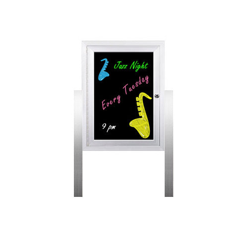 Outdoor Dry Erase Marker Board Swing Cases with Lights & Leg Posts (Black Board)