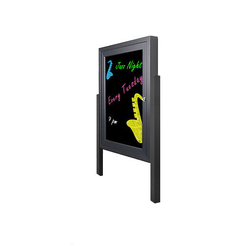 Outdoor Dry Erase Marker Board Swing Cases with Lights & Leg Posts (Black Board)