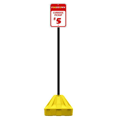 24" Rolling Outdoor Portable Parking Lot Sign with 72" Post | Shown with Black Post and Yellow Base