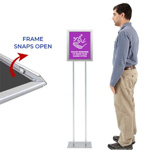 Double Pole Floor Stand 14x22 Sign Holder | Snap Frame 1 1/4" Wide