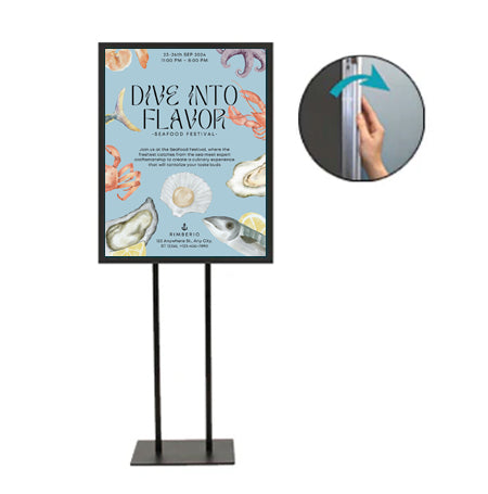 Double Pole Floor Stand 13x19 Sign Holder | Snap Frame 1 1/4" Wide