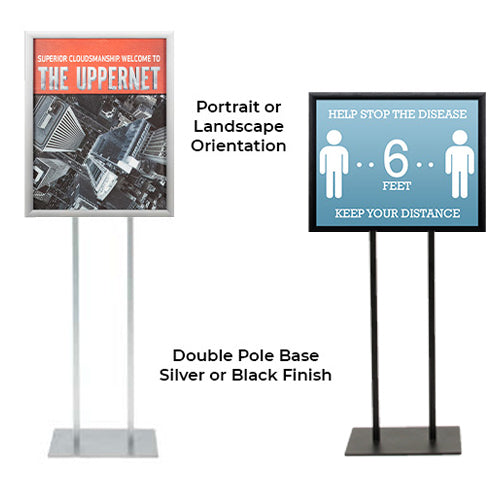 Double Pole Floor Stand 22x28 Sign Holder | Snap Frame 1 1/4" Wide