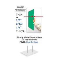 Double Pole Floor Stand 8.5x14 Sign Holder | Snap Frame 1 1/4" Wide Metal Profile - Choose One Frame or Two-Frame Sides