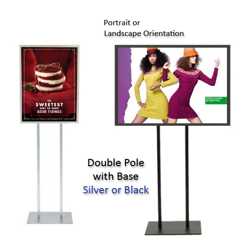 Double Pole Poster Floor Stand 9x12 Sign Holder with SECURITY SCREWS on Snap Frame 1 1/4" Wide