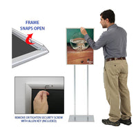 Double Pole Poster Floor Stand 14x22 Sign Holder with SECURITY SCREWS on Snap Frame 1 1/4" Wide