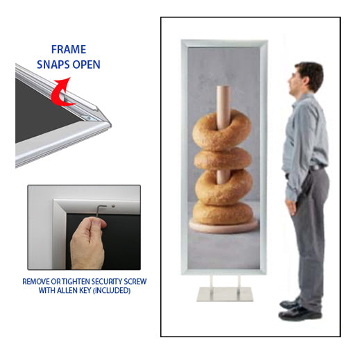 Double Pole Poster Floor Stand 40x60 Sign Holder with SECURITY SCREWS on Snap Frame 1 1/4" Wide