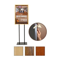 Double Pole Floor Stand 8 x 10 Sign Holder | Faux Wood Snap Frame with 1 1/4" Wide Frame Profile | 3 Finishes