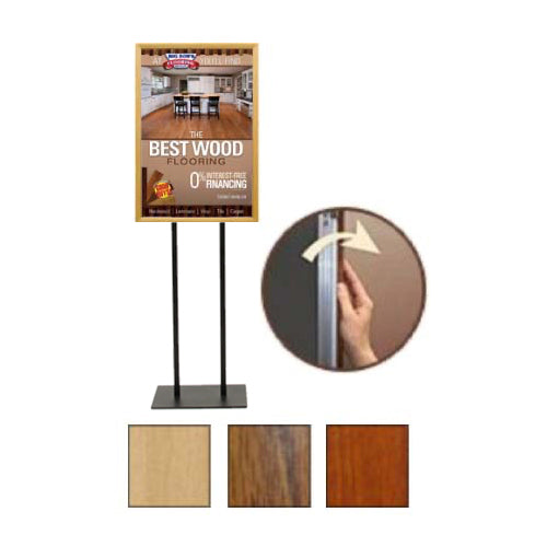 Double Pole Floor Stand 27x40 Sign Holder | Wood Snap Frame 1 1/4" Wide