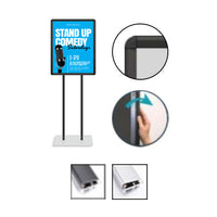 Double Pole Floor Stand 24x30 Sign Holder | Snap Frame (with Radius Corners)