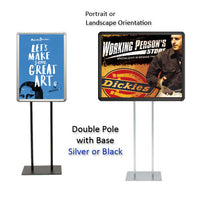 Double Pole Floor Stand 27x40 Sign Holder | Snap Frame (with Radius Corners)