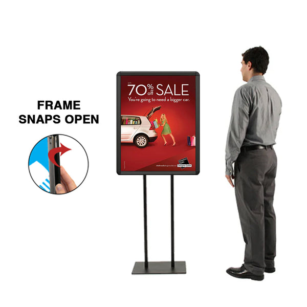 Double Pole Floor Stand 27x40 Sign Holder | Aluminum Snap Frame with Rounded, Radius Edge Corners