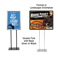 Double Pole Floor Stand 27x40 Sign Holder | Aluminum Snap Frame with Rounded, Radius Edge Corners