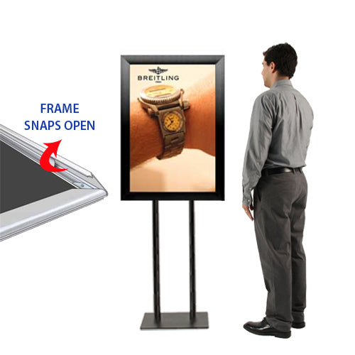 Double Pole Floor Stand 24x36 Sign Holder | Snap Frame 2 1/2" Wide