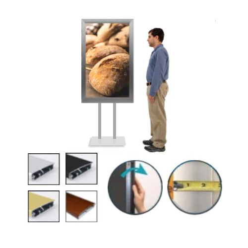 Double Pole Floor Stand 36x42 Sign Holder | Snap Frame 2 1/2" Wide