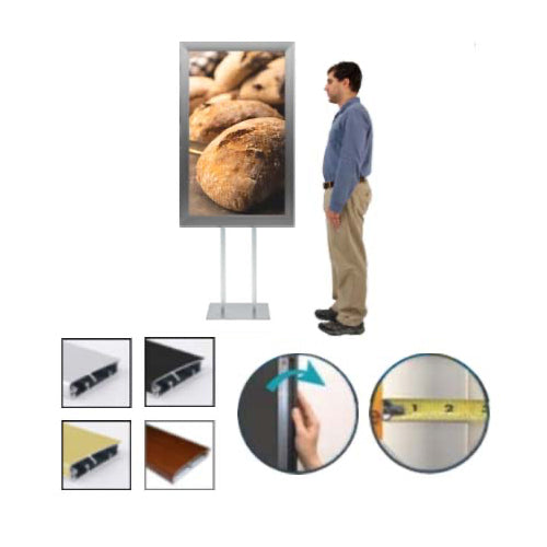 Double Pole Floor Stand 24x72 Sign Holder | Snap Frame 2 1/2" Wide