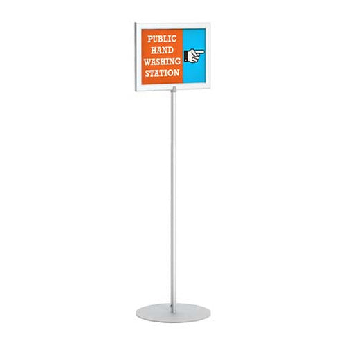 14x22 Pedestal Sign Holder with Round Steel Base | Fast Change, Metal Slide-In Frame
