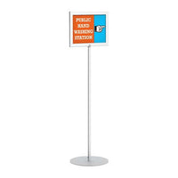 8.5x11 Pedestal Sign Holder with Round Steel Base | Quick Change Slide-In Frame Design