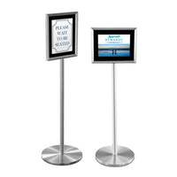 11x14 Deluxe Satin Silver Aluminum Sign Holder Floorstand Displays (Top Loading Design) with Black Velour Backer Panel