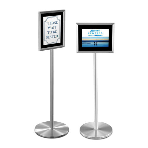 11x17 Deluxe Satin Silver Aluminum Sign Holder Floorstand Displays (Top Loading Design) with Black Velour Backer Panel